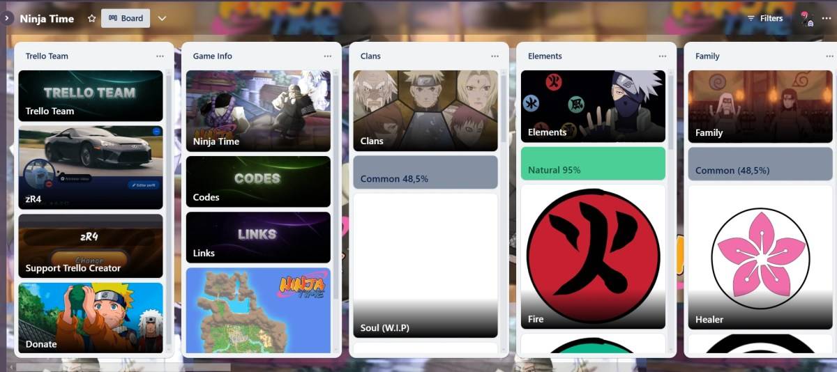 Trello Board Ninja Time Roblox游戏的预览