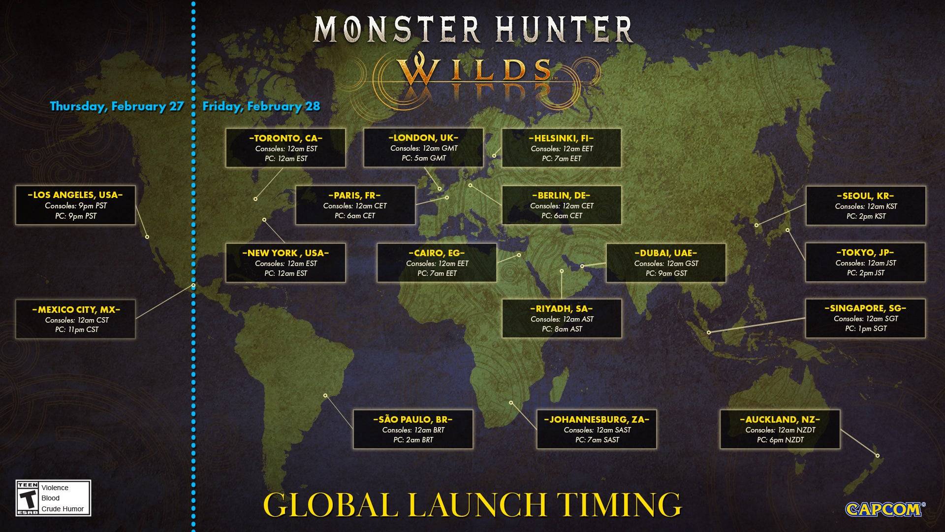 Monster Hunter Wilds Global Release Times အတည်ပြုခဲ့သည်