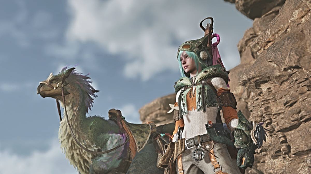 Hoofdrolspeler en Seikret in Monster Hunter Wilds