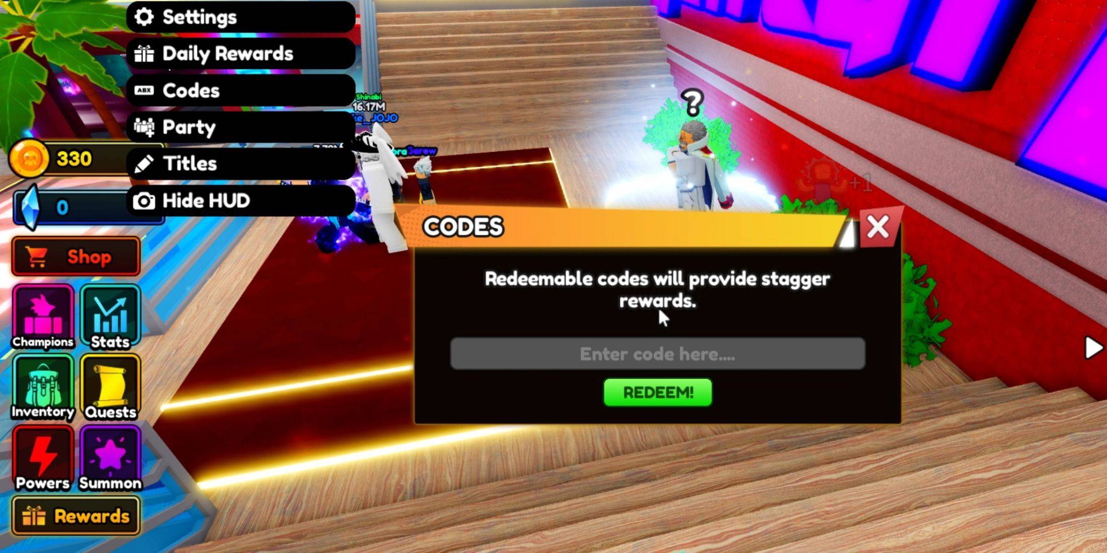 Image: Code Redemption Screen