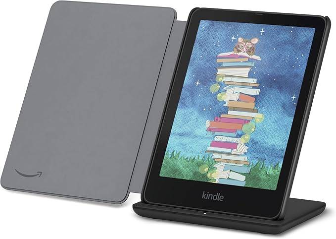 Amazon Kindle Colorsoft Signature Edition Essentials Bundle을 포함한 Kindle Colorsoft Signature Edition (32GB)-검은 색, 식물 기반 가죽 커버 블랙 및 무선 충전 도크