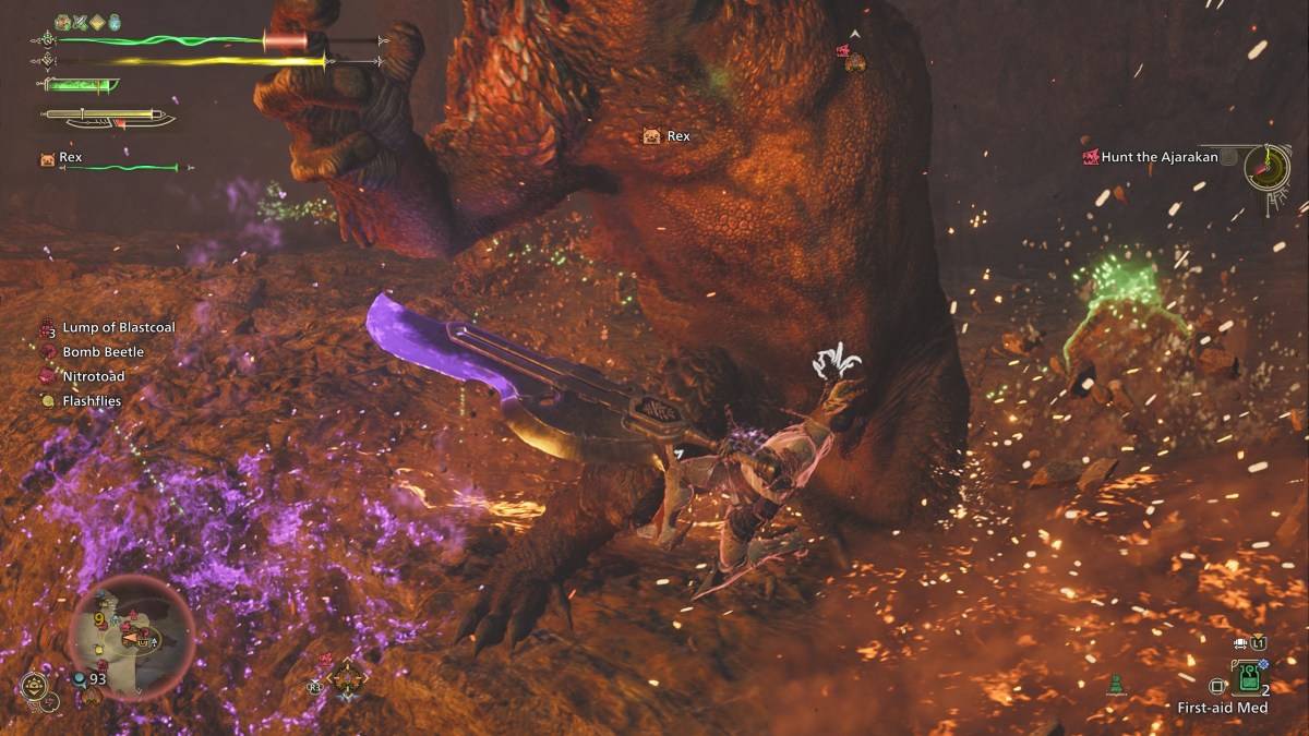 Pemburu di Monster Hunter Wilds menggunakan kapak suis terhadap Ajarakan