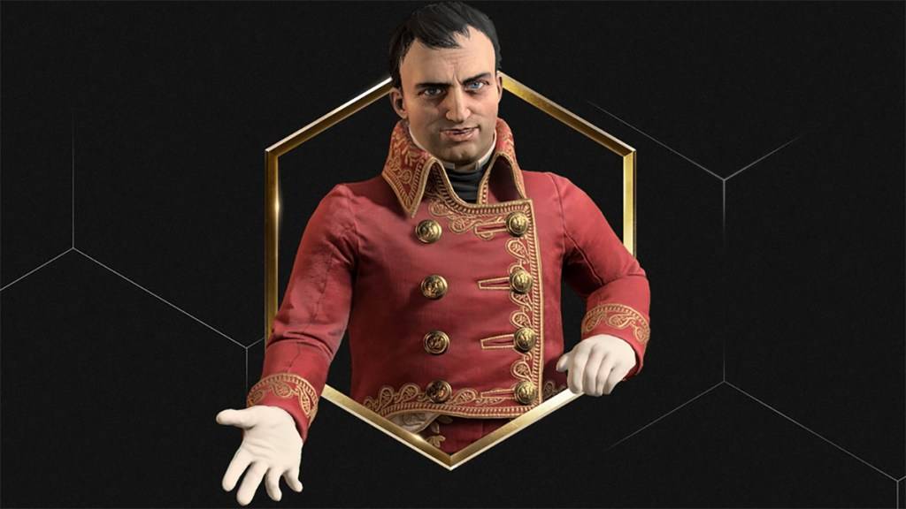 《文明帝國7》遊戲指南中展示的革命家拿破崙角色形象,說明如何解鎖該角色