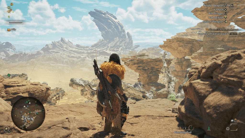 Un personaggio nel deserto di Monster Hunter Wilds come parte di un articolo sulle stagioni.