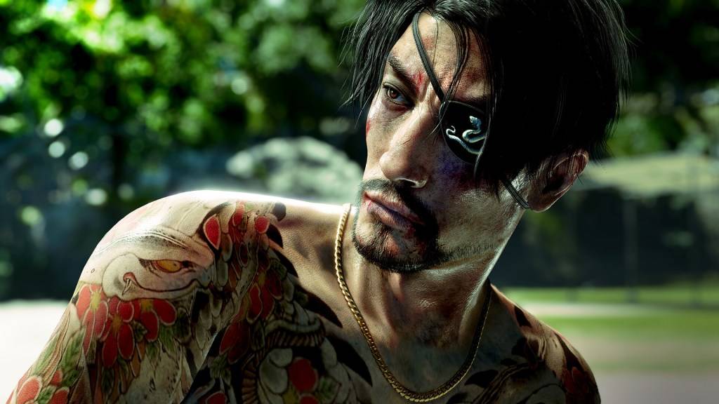 龍が如く：夏威夷海盜Yakuza，真島吾朗背後有綠色植物。