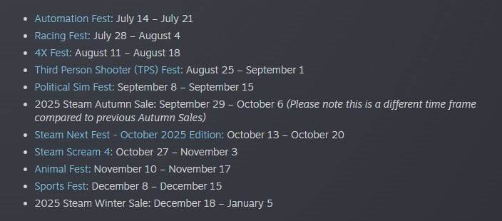 2025年下半年Steam特卖