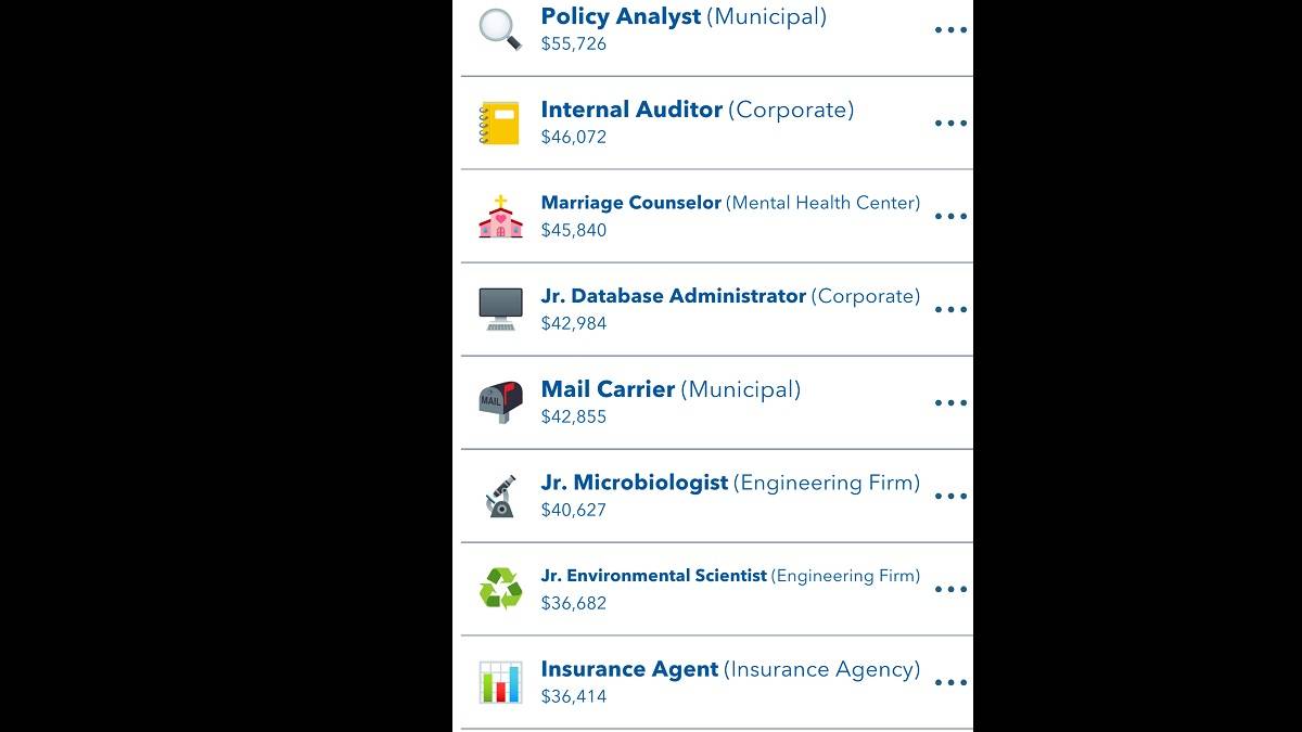 BitLife职业列表中高亮显示的邮递员岗位