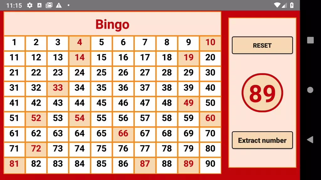 Bingo - numbers extractor - 90 numbers Screenshot 1